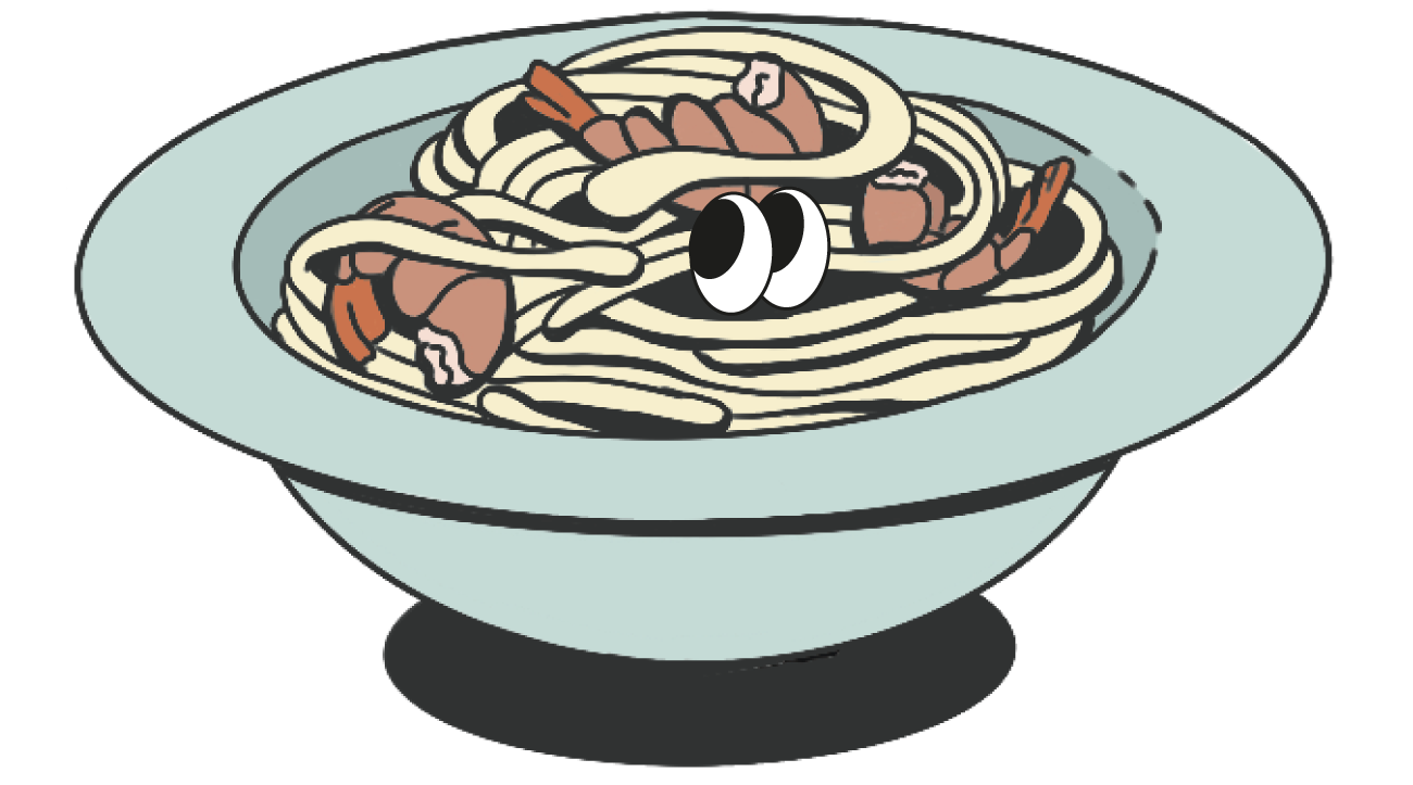Illustrazione della ricetta 'Spaghetti di riso con gamberi saltati'